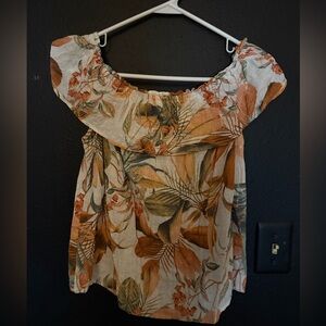 a.n.a Floral Off-Shoulder Blouse - Orange and Green